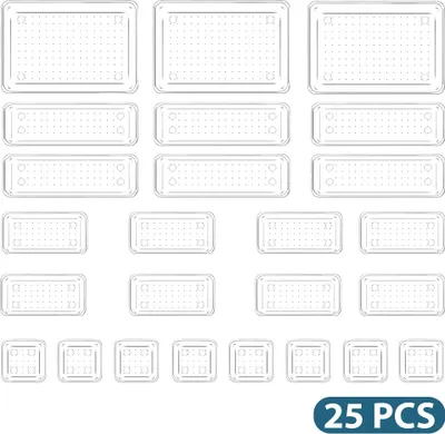 Zdjęcie produktu dla Zestaw organizerów do szuflad, 25 sztuk przezroczystych plastikowych tacek, przyjazny dla środowiska, przezroczysty