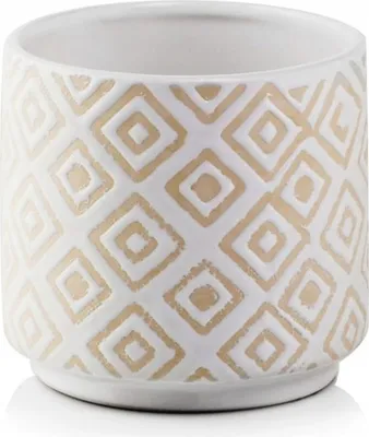 Image de Pot de fleurs en céramique 13 cm blanc motif losange, brillant/mat, décoration élégante de POLNIX