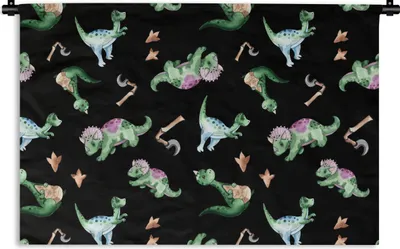 Produktbild von MuchoWow® Wandteppich Wandbehang Kinderzimmer - Dinosaurier - Schwarz - Jungen - Mädchen - Kind 60x40 cm Tapisserie Dekoration Wandtuch - Wanddekorationen