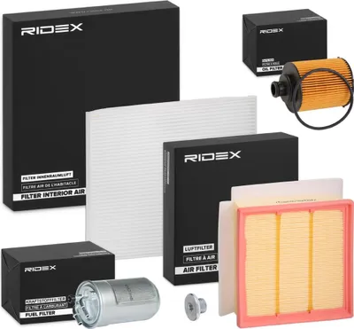 Produktbild von RIDEX Filterset Inspektionspaket Filtersatz für OPEL Corsa D Schrägheck (S07) Corsa D Kastenwagen (S07) für VAUXHALL Corsa Mk III (D) Schrägheck (S07)