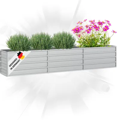 Produktbild von DELUKE® Hochbeet für Garten OSKAR Silber | 240x40x45cm | Verzinkter Stahl | Wetterfest | Gartenbeet Kräuterbeet Blumenbeet Beet hoch Frühbeet für Garten Gemüsebeet