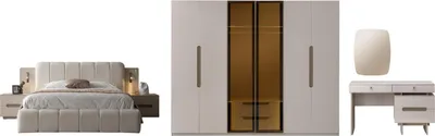 Produktbild von Maldiv Schlafzimmer Set mit Polsterbett und beleuchtetem Kleiderschrank