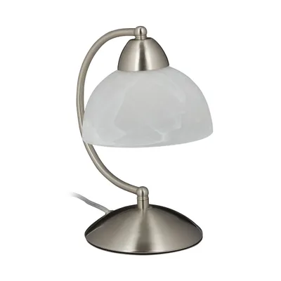 Produktbild von Relaxdays Tischlampe Touch, Retro Design, E14-Fassung, dimmbare Nachttischlampe, Glas & Eisen, HBT 25x15x19 cm, silber
