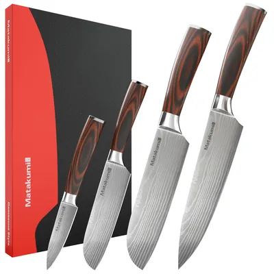 4-teiliges Messerset Damast-Stil – Kochmesser, Santoku, Schälmesser