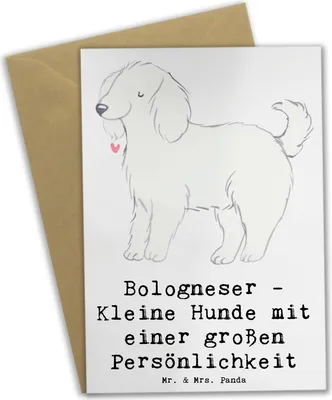 Produktbild von Mr. & Mrs. Panda valentinstagskarte Bologneser Charakterstark - Weiß - Geschenk, Hunderassen Charakter, Hunderasse, weihnachtskarten, einladungskarten, italienische