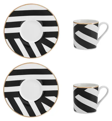 Produktbild von Espressotassen-Set – 2 Stück – Mit Untertasse – Porzellan – 100 ml – Art Deco