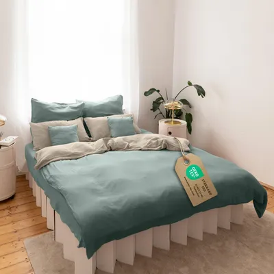 Image de Parure de lit en mousseline 220x240 cm beige clair & vert avec 2 taies d'oreiller 80x80