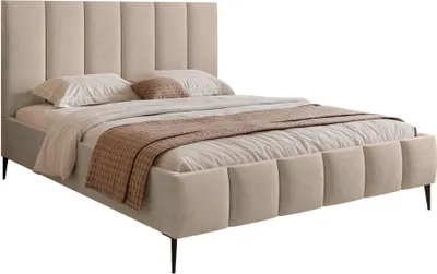 Obrázek produktu pro Selsey Sarafino - Čalouněná postel 160x200 cm, s roštem a kovovými nožičkami, béžová barva