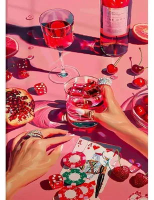 Zdjęcie produktu dla Zestaw do malowania diamentowego 5D, różowy motyw "Poker Vintage", wymiary 30x40 cm