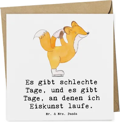 Produktbild von Mr. & Mrs. Panda Grußkarte Fuchs Eiskunstläufer - Weiß - Geschenk, Klappkarte, doppelkarte, Eiskunst, faltkarte, Eiskunstläuferin, anlasskarte, Glückwunschkarte