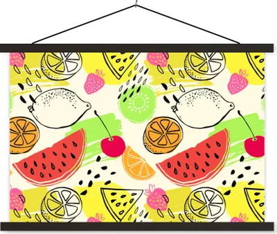 Produktbild von MuchoWow® Textilposter Obst - Farben - Gelb - Grün 60x40 cm mit schwarzem Rahmen - Hölzernes