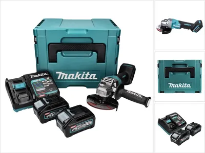 Produktbild von Makita Akku-Winkelschleifer GA016GM201, 40 V, incl. 2x Akku XGT 4 Ah, Schnellladegerät, Schruppscheibe, Zubehör, MAKPAC