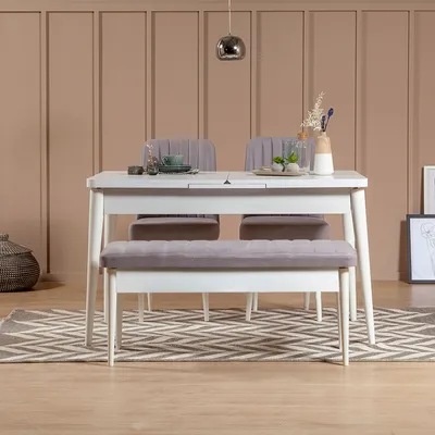 Obrázok produktu pre Skye Decor, Vina 0701 - Soho, biela, súprava rozkladacieho jedálenského stola a stoličiek (4 kusy), biela, 100 % MELAMÍNOVÁ POTAHOVANÁ DOSKA, 129 x 80 x 75 cm