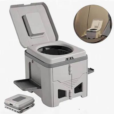 Produktbild von Faltbare Camping Toilette Tragbar Mobil WC Outdoor Reise Toilette mit Deckel Müllbeutel Camping Klo für Auto RV