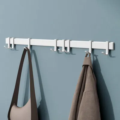 Produktbild von Mai & Mai Kleiderhaken Wandgarderobe Wandhaken aus Aluminium mit 8 Verschiebbare Garderobenleiste Garderobenhaken 80cm Matt weiß Stalo-12