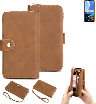 Produktbild von K-S-Trade Handyhülle Schutzhülle kompatibel mit Xiaomi Redmi 9T & Portemonnee Tasche Handytasche Case Etui Geldbörse Wallet braun (1x)