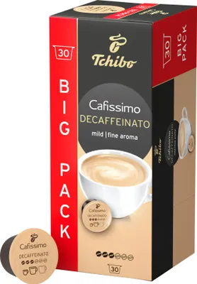 A box of Tchibo Cafissimo Decaffeinato coffee capsules.