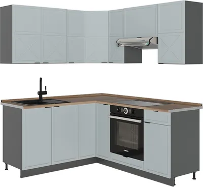 Image de Cuisine en angle Vicco Fame-Line Bleu clair-gris/Anthracite 190 x 160 cm, PT Chêne, Model 51150