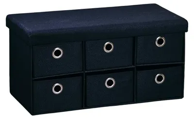 Imagen del producto de Banco KESPER con cajas de almacenamiento – – Acolchado, 6 compartimentos – 78 x 38 x 38 cm – Negro – Modelo 15954