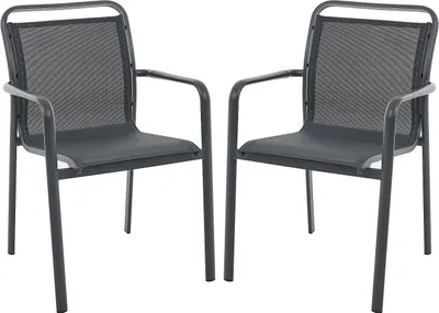 Produktbild von 2er-Set Stapelbare Gartenstühle aus Aluminium und Textiline - Dunkelgrau - VELYRA von MYLIA