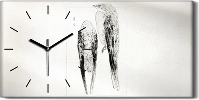 Produktbild von Wohnzimmer-Bild Leinwand Uhr 60x30 Malerei Asiatische Tier Vogel Kunst - schwarze Hände
