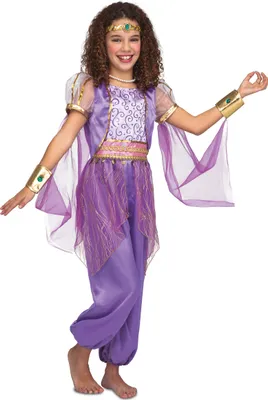 Image de Costume de danseuse du ventre pour fille Costume de carnaval violet-or - 122/134 (7-9 ans)