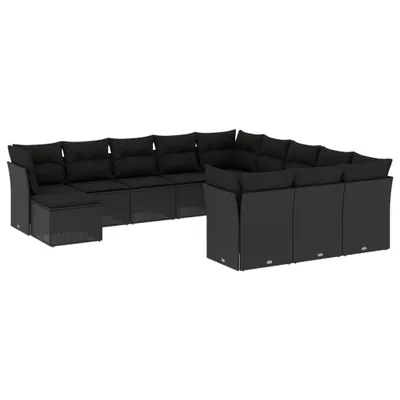 Produktbild von vidaXL 12-tlg. Garten-Sofagarnitur mit Kissen Schwarz Poly Rattan
