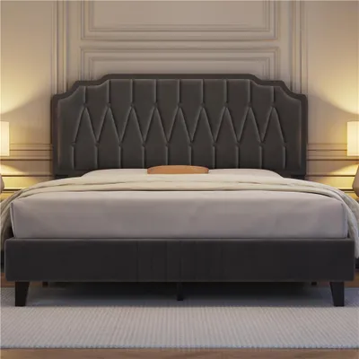Produktbild von Yaheetech Polsterbett mit höhenverstellbarem Kopfteil Doppelbett 140×200cm Stoffbett Jugendbett Gepolstertes Bett Bettrahmen mit Lattenrost Dunkelgrau