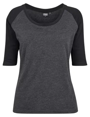 Zdjęcie produktu dla Damska koszulka Urban Classics Ladies 3/4 Contrast Raglan Tee, kolor grafitowy/czarny – rozmiar XS