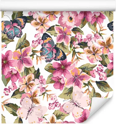Produktbild von 10m VLIES TAPETE Rolle Blumen Blätter Schmetterlinge Aquarell XXL