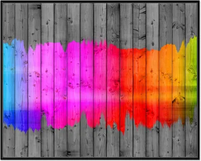 Produktbild von Wallario Wandbild Holzpaneel - Bemaltes buntes Holz, Größe: 40,30 x 50,30 cm, Poster mit schwarzem Aluminiumrahmen