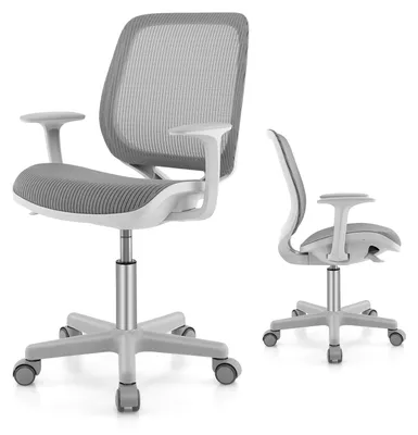 Produktbild von KOMFOTTEU Schreibtischstuhl Kinder, Höhenverstellbarer Kinderdrehstuhl, Sitzhöhe 43-55cm, Kinder Bürostuhl mit Rückenlehne & Armlehnen & Rädern, Ergonomischer Kinderstuhl für 6-15 Jahre (Grau)