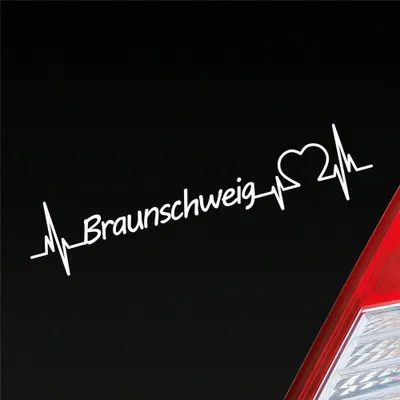 Produktbild von Auto Aufkleber Braunschweig Herz Herzschlag 19x4 cm Weiss Matt Sticker Heckscheibenaufkleber