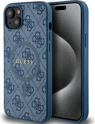 Produktbild von Etui Guess 4G Sammlung Leder Metall Logo Magsafe Na Iphone 15 / 14 / 13 - Niebieskie