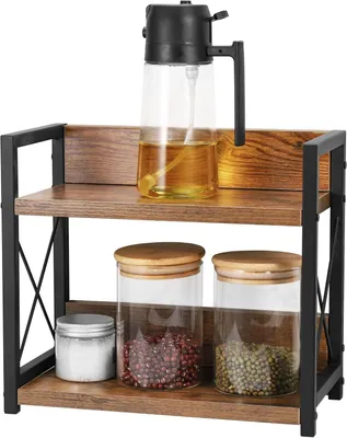 Image de Étagère à épices, 2 niveaux, organisateur de cuisine en bois, pour la cuisine