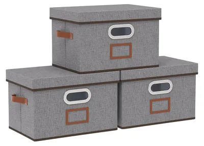 Obrázok produktu pre Skladacie úložné boxy s vekom, sada 3 kusov, sivé