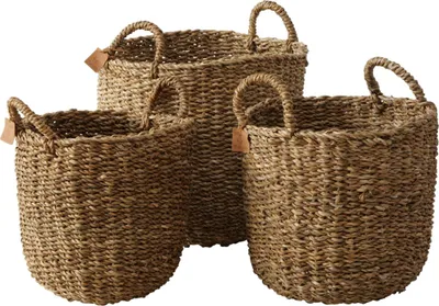 Produktbild von Boltze Korb Sophy 3-teilig rund mit Griffen Aufbewahrungskärbe Seegras Boho