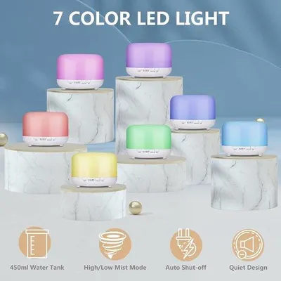 Immagine prodotto di 450 ml, umidificatore con timer, aromaterapia a ultrasuoni, LED a 7 colori, bianco