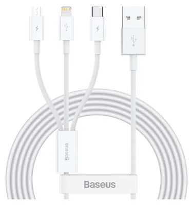 Obrázok produktu pre Baseus Superior USB kbel USB 2.0 1,5 m USB A USB C/Micro USB A/Lightning White