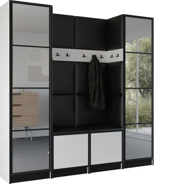 Produktbild von KIER FURNITURE Kleiderschrank EDEN, Schlafzimmer Schrank, Garderobeschrank, Flurschrank Weiß & Schwarz 259,6x205x39 cm