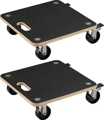 Produktbild von Wiltec 2x Transportroller 380 x 380 x 119 mm mit 250 kg Traglast je Möbelroller, Rollbrett aus Holz mit 4 Lenkrollen