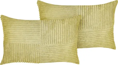 Zdjęcie produktu dla BELIANI Zestaw 2 poduszek zielone sztruksowe 50 x 30 cm wzór w pasy nowoczesny styl ozdoba