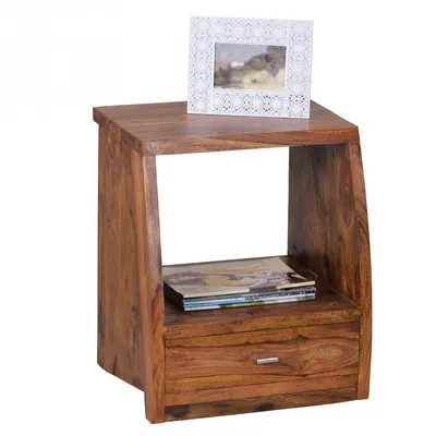 Produktbild von WOHNLING Nachttisch MUMBAI Massiv-Holz Sheesham Nacht-Kommode 53 cm 1 Schublade Ablage Nachtschrank Landhaus-Stil Echt-Holz