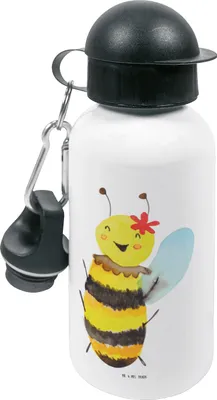 Produktbild von Mr. & Mrs. Panda Trinkflasche Biene Happy - Weiß - Geschenk, Kita, Kindergarten, Sportflasche, Wasserflasche, Kinder