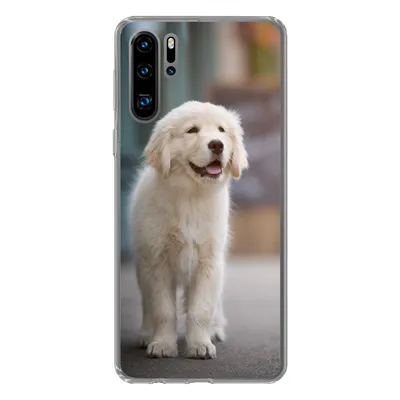 Produktbild von MuchoWow® Handyhülle Schutzhülle Hülle für Huawei P30 Pro Ein Golden Retriever Welpe läuft auf dem Bürgersteig Silikon Softcase Handy Hülle - Schutzdeckel