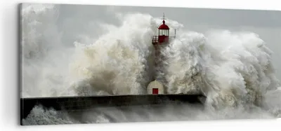 Produktbild von Bild auf Leinwand - Leinwandbild - Leuchtturm Ozean Sturm - 100x40cm - Wand Bild - Wanddeko - Leinwanddruck - Bilder - Kunstdruck - Wanddekoration - Leinwand bilder - Wandkunst - AB100x40-2442