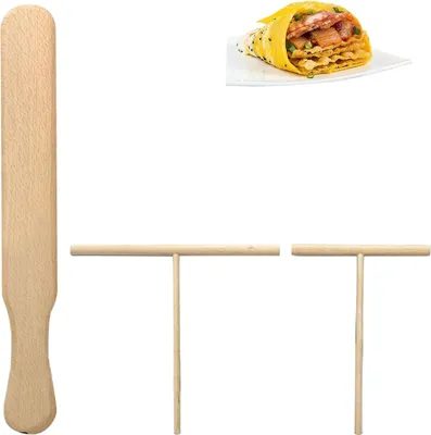 Produktbild von 3 Stš¹ck Crepes Verteiler,Crepes Verteiler Holz Pfannkuchenwender fš¹r Crepe Pfanne,Teigverteiler fš¹r wrepes Wender Set,mit 30cm Crepe verteiler Spatel