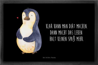 Produktbild von Mr. & Mrs. Panda fußmatte Pinguin Diät 40 x 60 cm - Schwarz - Geschenk, Vorleger, Abnehmen, Gewicht, Schmutzfangmatte, Pinguine, teppichmatte, Bodenvorleger, Schmutzmatte