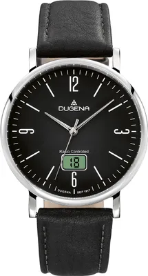 Obrázok produktu pre Pánske náramkové hodinky DUGENA 4460844 Mondo, rádiom riadené, quartz, čierny ciferník, puzdro z nehrdzavejúcej ocele, zafírové sklíčko, kožený remienok, spona, 5 barov