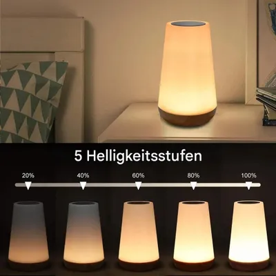 Produktbild von LED Nachttischlampe, Dimmbar Atmosphäre Tischlampe mit Warmweißem Licht, 13 Farben und Farbwechsel, Berührungssensitives Nachtlicht für Schlafzimmer